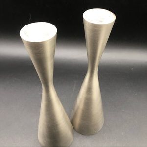 PAIR Godinger 8” Brushed Nickel Candlestick Holders MCM